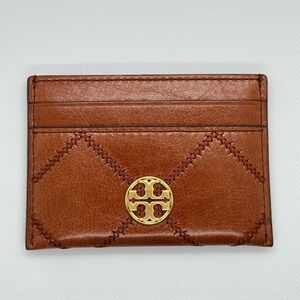 Tory Burch Tan Leather Card Holder with Gold Logo